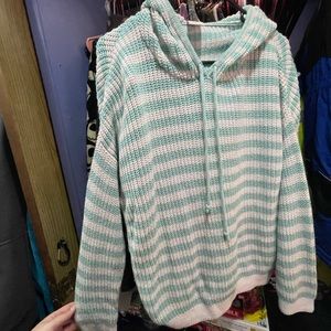 Time and Tru size L teal and white hoodie sweater